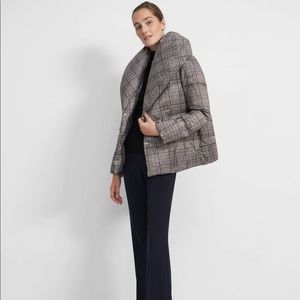 Theory puffer coat plaid grey NWT